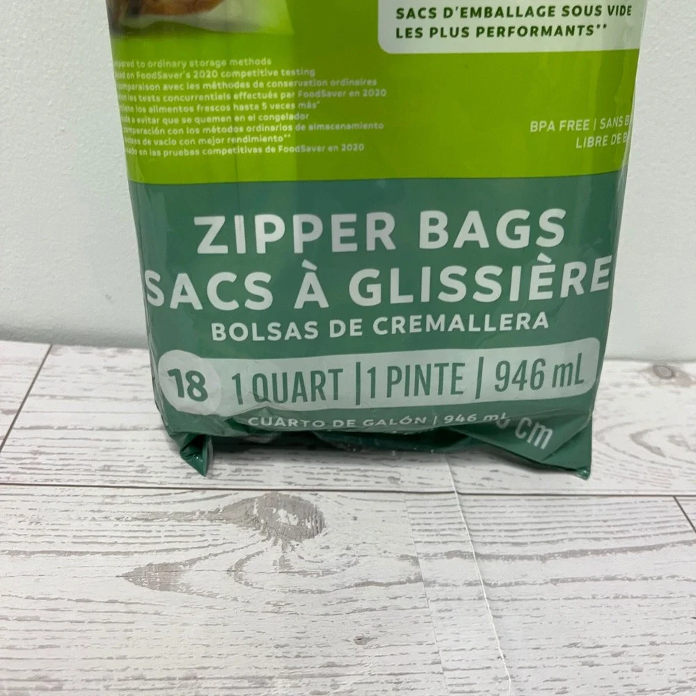 FoodSaver Vacuum Sealer Zipper Bags 1 Quart 18 Count BPA Free Clear‎ Green